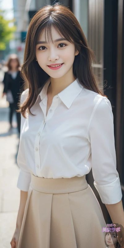 白いシャツを着た日本人女性の屋外でのリアルな写真