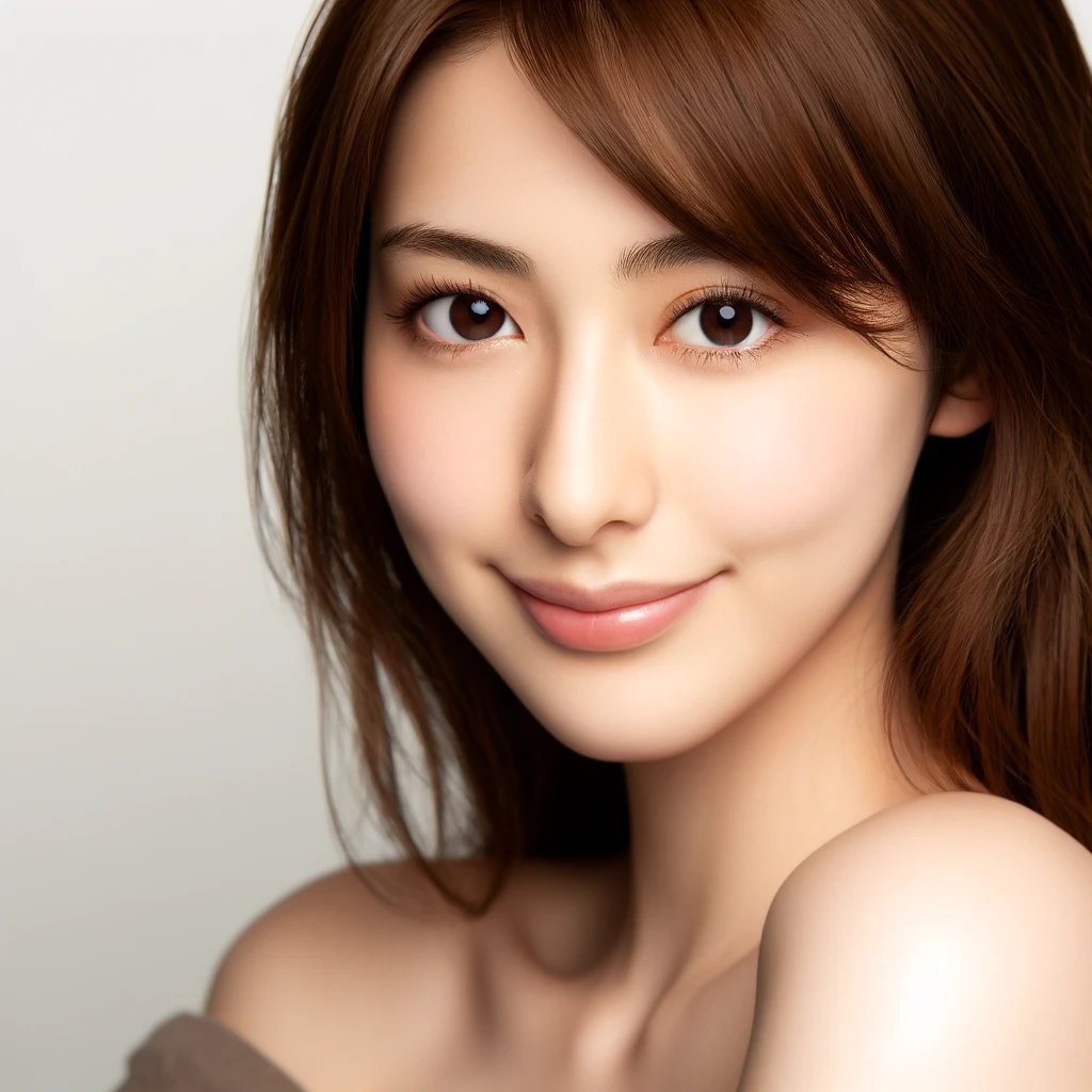 茶色の髪色を持つ10代か20代前半の日本人女性のリアルな写真